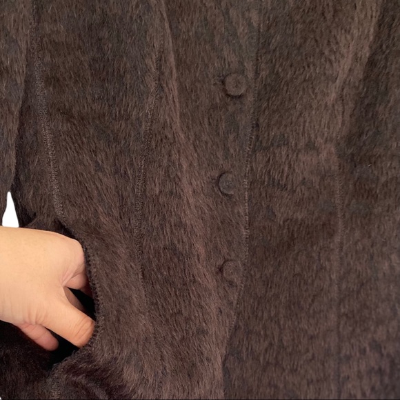 Akris Chocolate Brown Faux Fur Blazer 3 Button Geometric Collar Alpaca/Wool - Picture 4 of 10